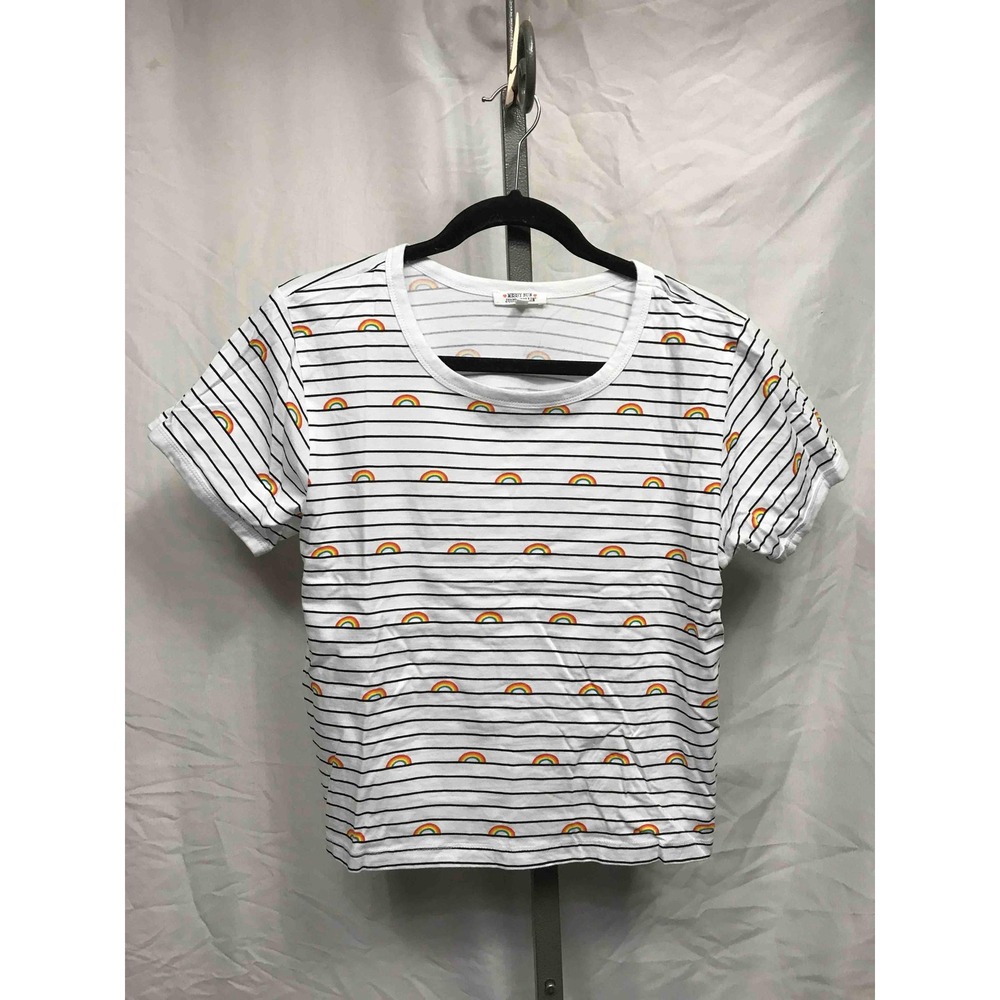 Messy Bun Just Chillin Rainbow Stripe Crop Top Women's Size L